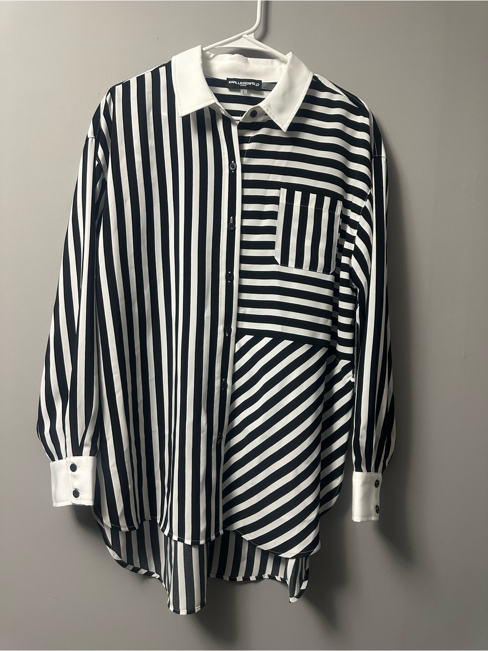 Karl Lagerfeld Black & White Mixed-Stripe Button Front Shirt